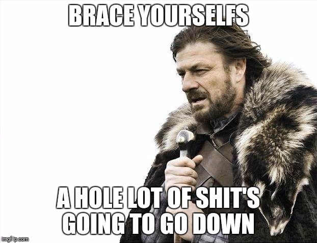 Brace Yourselves X is Coming Meme | BRACE YOURSELFS A HOLE LOT OF SHIT'S GOING TO GO DOWN | image tagged in memes,brace yourselves x is coming | made w/ Imgflip meme maker