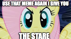 Fluttershy stare | USE THAT MEME AGAIN I GIVE YOU THE STARE | image tagged in fluttershy stare | made w/ Imgflip meme maker