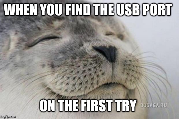 Happy Seal | WHEN YOU FIND THE USB PORT ON THE FIRST TRY | image tagged in happy seal | made w/ Imgflip meme maker