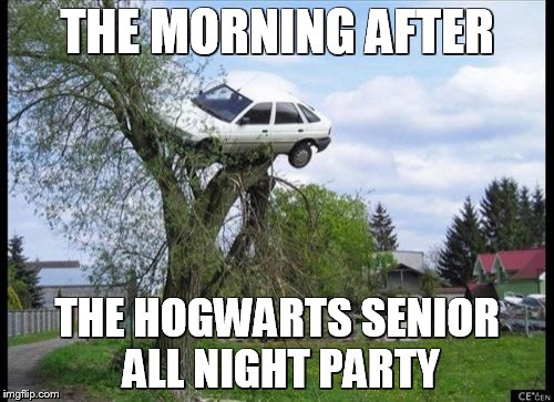 weasley | THE MORNING AFTER THE HOGWARTS SENIOR ALL NIGHT PARTY | image tagged in harry potter,hogwarts,flying car,ron weasley | made w/ Imgflip meme maker