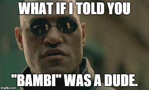 Matrix Morpheus | WHAT IF I TOLD YOU "BAMBI" WAS A DUDE. | image tagged in memes,matrix morpheus | made w/ Imgflip meme maker