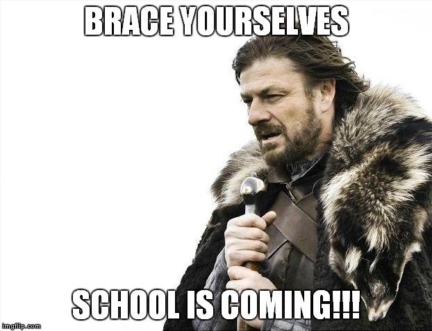 August 17th anyone? | BRACE YOURSELVES SCHOOL IS COMING!!! | image tagged in memes,brace yourselves x is coming | made w/ Imgflip meme maker