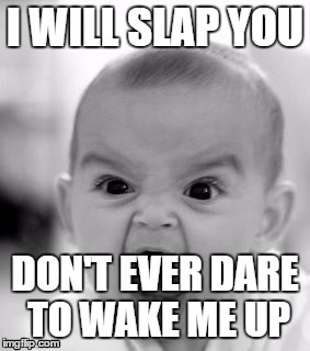 Angry Baby | I WILL SLAP YOU DON'T EVER DARE TO WAKE ME UP | image tagged in memes,angry baby | made w/ Imgflip meme maker