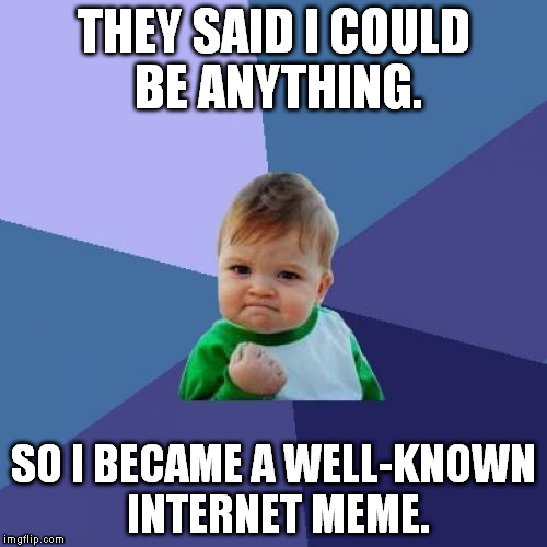 Success Kid | THEY SAID I COULD BE ANYTHING. SO I BECAME A WELL-KNOWN INTERNET MEME. | image tagged in memes,success kid | made w/ Imgflip meme maker