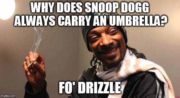 Snoop Dogg | WHY DOES SNOOP DOGG ALWAYS CARRY AN UMBRELLA? FO' DRIZZLE | image tagged in snoop dogg | made w/ Imgflip meme maker
