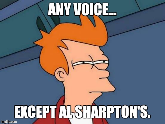 Futurama Fry Meme | ANY VOICE... EXCEPT AL SHARPTON'S. | image tagged in memes,futurama fry | made w/ Imgflip meme maker