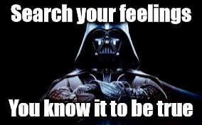 Search your feelings You know it to be true | image tagged in darth vader | made w/ Imgflip meme maker