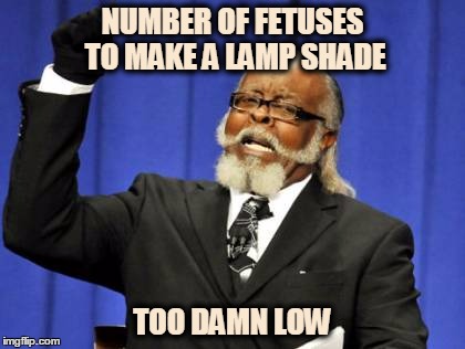 Fetus Lamp Shade | NUMBER OF FETUSES TO MAKE A LAMP SHADE TOO DAMN LOW | image tagged in memes,too damn high | made w/ Imgflip meme maker