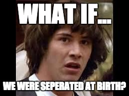 Keanu Reeves | WHAT IF... WE WERE SEPERATED AT
BIRTH? | image tagged in keanu reeves | made w/ Imgflip meme maker
