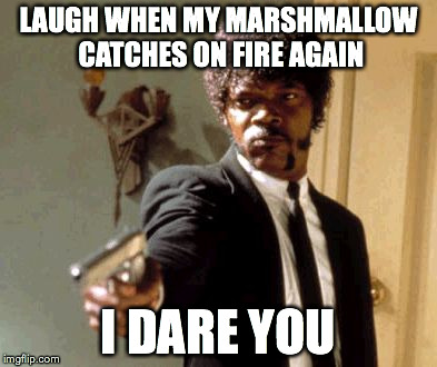 Say That Again I Dare You | LAUGH WHEN MY MARSHMALLOW CATCHES ON FIRE AGAIN I DARE YOU | image tagged in memes,say that again i dare you | made w/ Imgflip meme maker