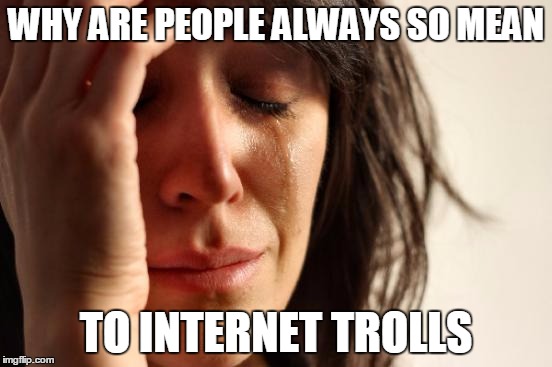 First World Problems Meme | WHY ARE PEOPLE ALWAYS SO MEAN TO INTERNET TROLLS | image tagged in memes,first world problems | made w/ Imgflip meme maker