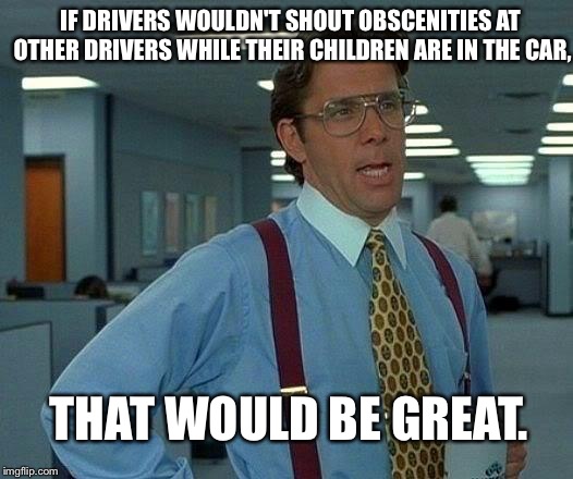 That Would Be Great Meme | IF DRIVERS WOULDN'T SHOUT OBSCENITIES AT OTHER DRIVERS WHILE THEIR CHILDREN ARE IN THE CAR, THAT WOULD BE GREAT. | image tagged in memes,that would be great | made w/ Imgflip meme maker