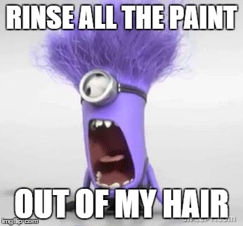minion | RINSE ALL THE PAINT OUT OF MY HAIR | image tagged in minion | made w/ Imgflip meme maker