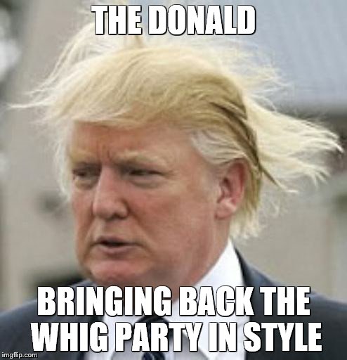 The New Whig | THE DONALD BRINGING BACK THE WHIG PARTY IN STYLE | image tagged in donald trump,politics,republicans,bad hair day | made w/ Imgflip meme maker