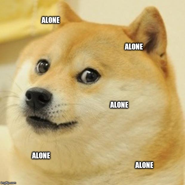 Doge Meme | ALONE ALONE ALONE ALONE ALONE | image tagged in memes,doge | made w/ Imgflip meme maker
