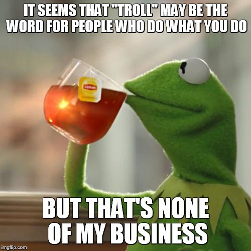 But That's None Of My Business | IT SEEMS THAT "TROLL" MAY BE THE WORD FOR PEOPLE WHO DO WHAT YOU DO BUT THAT'S NONE OF MY BUSINESS | image tagged in memes,but thats none of my business,kermit the frog | made w/ Imgflip meme maker