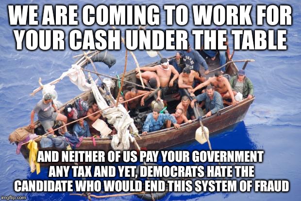Going to America | WE ARE COMING TO WORK FOR YOUR CASH UNDER THE TABLE AND NEITHER OF US PAY YOUR GOVERNMENT ANY TAX AND YET, DEMOCRATS HATE THE CANDIDATE WHO  | image tagged in going to america | made w/ Imgflip meme maker