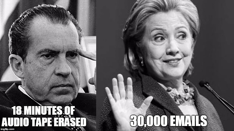 18 MINUTES OF AUDIO TAPE ERASED 30,000 EMAILS | image tagged in both | made w/ Imgflip meme maker