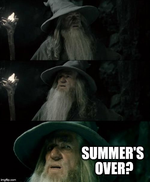 Confused Gandalf Meme | SUMMER'S OVER? | image tagged in memes,confused gandalf | made w/ Imgflip meme maker