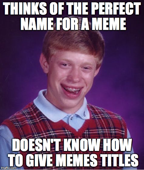 Bad Luck Brian Meme | THINKS OF THE PERFECT NAME FOR A MEME DOESN'T KNOW HOW TO GIVE MEMES TITLES | image tagged in memes,bad luck brian | made w/ Imgflip meme maker