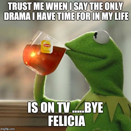 But That's None Of My Business Meme | TRUST ME WHEN I SAY THE ONLY DRAMA I HAVE TIME FOR IN MY LIFE IS ON TV .....BYE FELICIA | image tagged in memes,but thats none of my business,kermit the frog | made w/ Imgflip meme maker