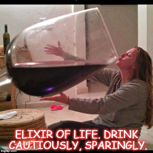 Wine Drinker | ELIXIR OF LIFE. DRINK CAUTIOUSLY, SPARINGLY. | image tagged in wine drinker | made w/ Imgflip meme maker