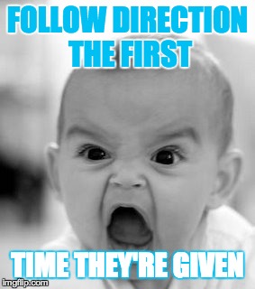 Angry Baby | FOLLOW DIRECTION THE FIRST TIME THEY'RE GIVEN | image tagged in memes,angry baby | made w/ Imgflip meme maker
