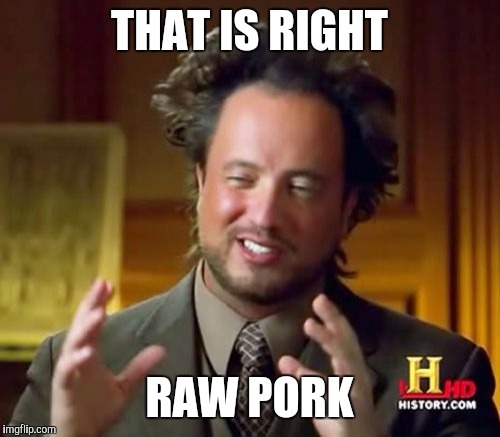 Ancient Aliens Meme | THAT IS RIGHT RAW PORK | image tagged in memes,ancient aliens | made w/ Imgflip meme maker