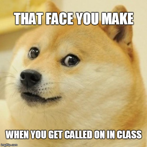 Doge Meme | THAT FACE YOU MAKE WHEN YOU GET CALLED ON IN CLASS | image tagged in memes,doge | made w/ Imgflip meme maker