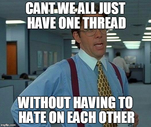 That Would Be Great Meme | CANT WE ALL JUST HAVE ONE THREAD WITHOUT HAVING TO HATE ON EACH OTHER | image tagged in memes,that would be great | made w/ Imgflip meme maker