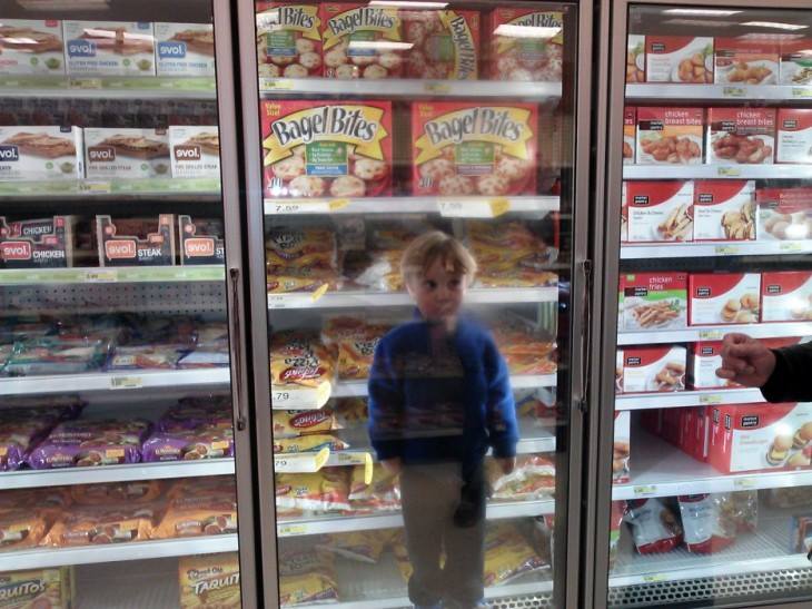 Kid in fridge Blank Meme Template