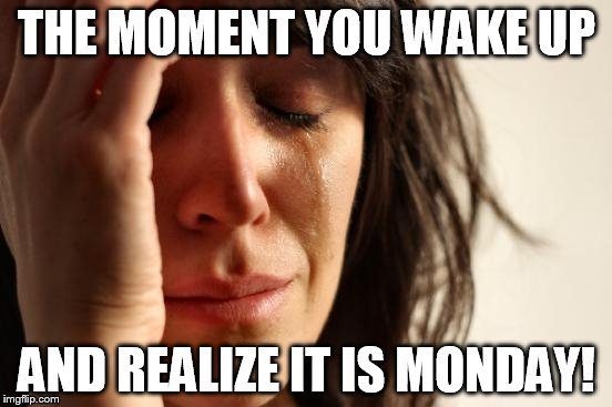 First World Problems Meme | THE MOMENT YOU WAKE UP AND REALIZE IT IS MONDAY! | image tagged in memes,first world problems | made w/ Imgflip meme maker