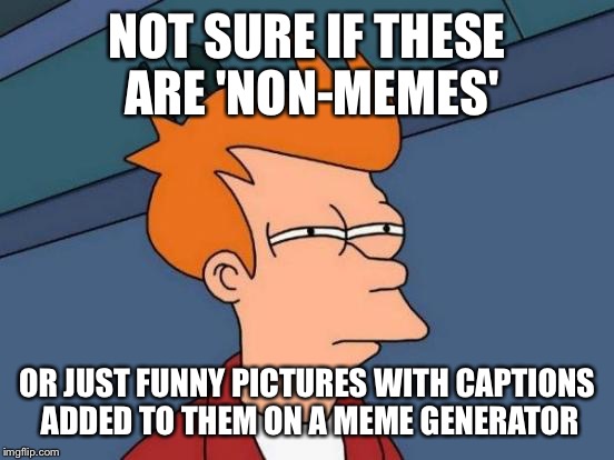 Futurama Fry Meme | NOT SURE IF THESE ARE 'NON-MEMES' OR JUST FUNNY PICTURES WITH CAPTIONS ADDED TO THEM ON A MEME GENERATOR | image tagged in memes,futurama fry | made w/ Imgflip meme maker