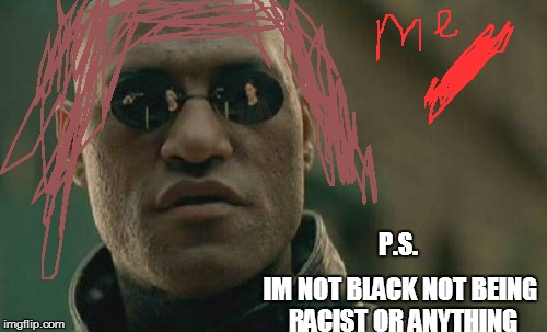Matrix Morpheus Meme | P.S. IM NOT BLACK NOT BEING RACIST OR ANYTHING | image tagged in memes,matrix morpheus | made w/ Imgflip meme maker