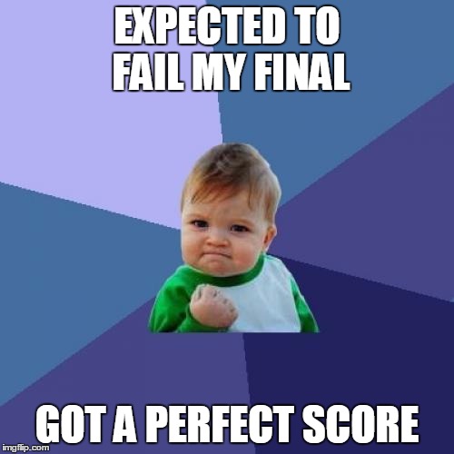 Success Kid | EXPECTED TO FAIL MY FINAL GOT A PERFECT SCORE | image tagged in memes,success kid | made w/ Imgflip meme maker