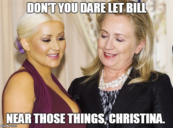 Hillary Clinton caught staring | DON'T YOU DARE LET BILL NEAR THOSE THINGS, CHRISTINA. | image tagged in memes,funny memes,hillary clinton,bill clinton,politics,politicians | made w/ Imgflip meme maker