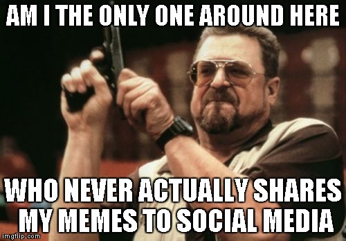 Am I The Only One Around Here Meme | AM I THE ONLY ONE AROUND HERE WHO NEVER ACTUALLY SHARES MY MEMES TO SOCIAL MEDIA | image tagged in memes,am i the only one around here | made w/ Imgflip meme maker