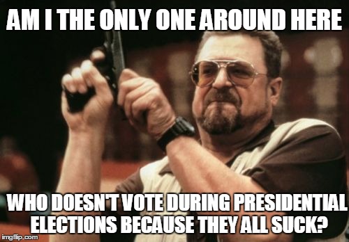 Am I The Only One Around Here | AM I THE ONLY ONE AROUND HERE WHO DOESN'T VOTE DURING PRESIDENTIAL ELECTIONS BECAUSE THEY ALL SUCK? | image tagged in memes,am i the only one around here | made w/ Imgflip meme maker