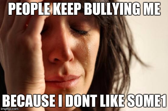 First World Problems Meme | PEOPLE KEEP BULLYING ME BECAUSE I DONT LIKE SOME1 | image tagged in memes,first world problems | made w/ Imgflip meme maker