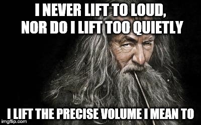 Clever Gandalf | I NEVER LIFT TO LOUD, NOR DO I LIFT TOO QUIETLY I LIFT THE PRECISE VOLUME I MEAN TO | image tagged in clever gandalf | made w/ Imgflip meme maker