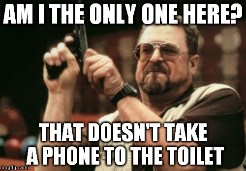 Am I The Only One Around Here Meme | AM I THE ONLY ONE HERE? THAT DOESN'T TAKE A PHONE TO THE TOILET | image tagged in memes,am i the only one around here,AdviceAnimals | made w/ Imgflip meme maker