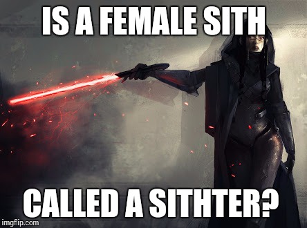 IS A FEMALE SITH CALLED A SITHTER? | image tagged in sithter | made w/ Imgflip meme maker