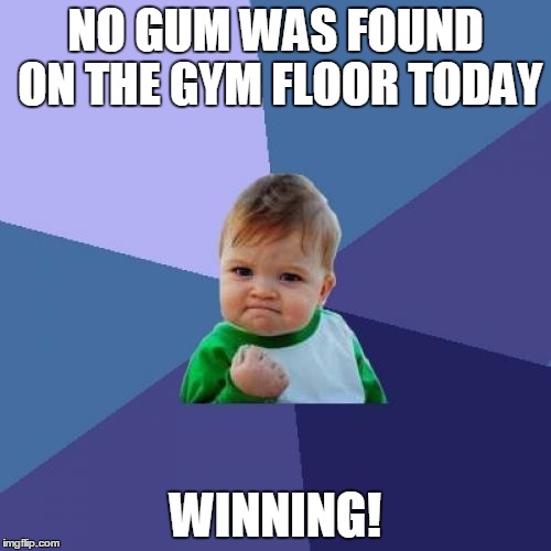 Success Kid Meme | NO GUM WAS FOUND ON THE GYM FLOOR TODAY WINNING! | image tagged in memes,success kid | made w/ Imgflip meme maker