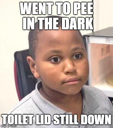 Minor Mistake Marvin Meme | WENT TO PEE IN THE DARK TOILET LID STILL DOWN | image tagged in memes,minor mistake marvin,AdviceAnimals | made w/ Imgflip meme maker