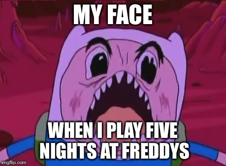 Finn The Human Meme | MY FACE WHEN I PLAY FIVE NIGHTS AT FREDDYS | image tagged in memes,finn the human | made w/ Imgflip meme maker