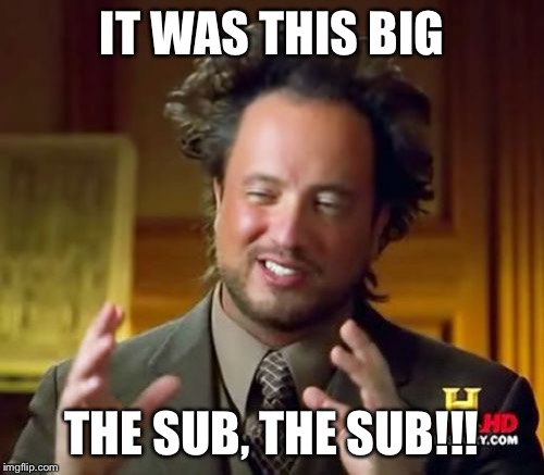 Ancient Aliens Meme | IT WAS THIS BIG THE SUB, THE SUB!!! | image tagged in memes,ancient aliens | made w/ Imgflip meme maker