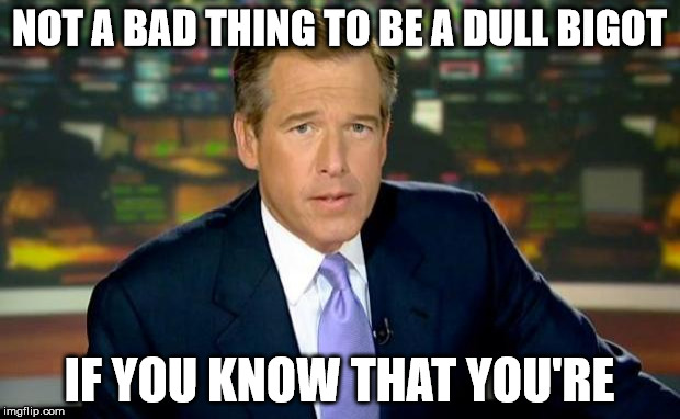 Brian Williams Was There | NOT A BAD THING TO BE A DULL BIGOT IF YOU KNOW THAT YOU'RE | image tagged in memes,brian williams was there | made w/ Imgflip meme maker