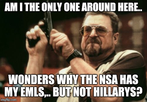 Am I The Only One Around Here | AM I THE ONLY ONE AROUND HERE.. WONDERS WHY THE NSA HAS MY EMLS,.. BUT NOT HILLARYS? | image tagged in memes,am i the only one around here | made w/ Imgflip meme maker