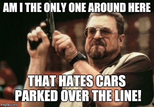 Am I The Only One Around Here | AM I THE ONLY ONE AROUND HERE THAT HATES CARS PARKED OVER THE LINE! | image tagged in memes,am i the only one around here | made w/ Imgflip meme maker