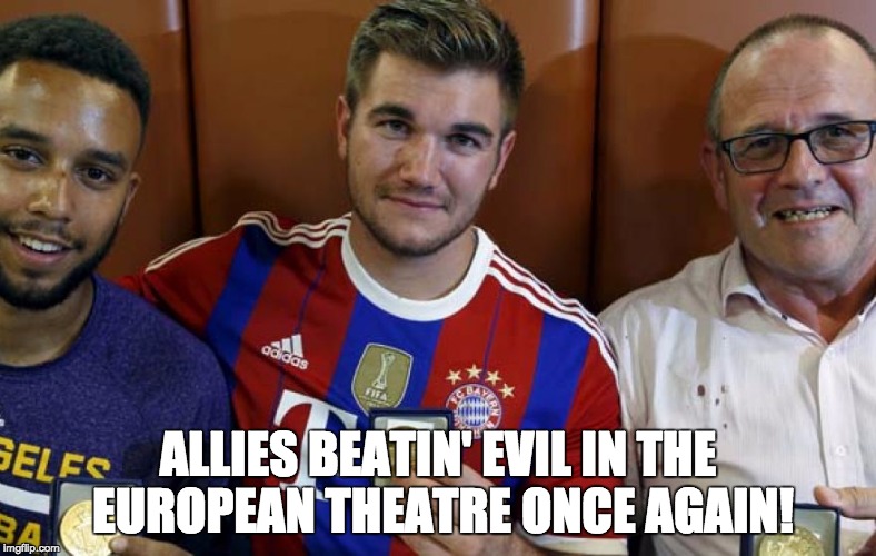 Train Heroes: 3 Americans and 1 British man! | ALLIES BEATIN' EVIL IN THE EUROPEAN THEATRE ONCE AGAIN! | image tagged in heroes on train,train,terrorism,france,amsterdam,paris | made w/ Imgflip meme maker